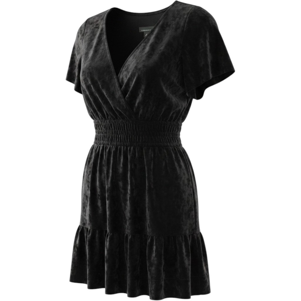 Maeve Dress Women MP Black Excellent Velvet Smocked Tiered Mini V-Neck S/S